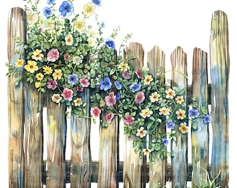 16 vildblommor staket clipart, blomstaket, utskrivbara akvarell clipart, högkvalitativa PNG-filer, digital nedladdning, papperspyssel, skräpjournaler