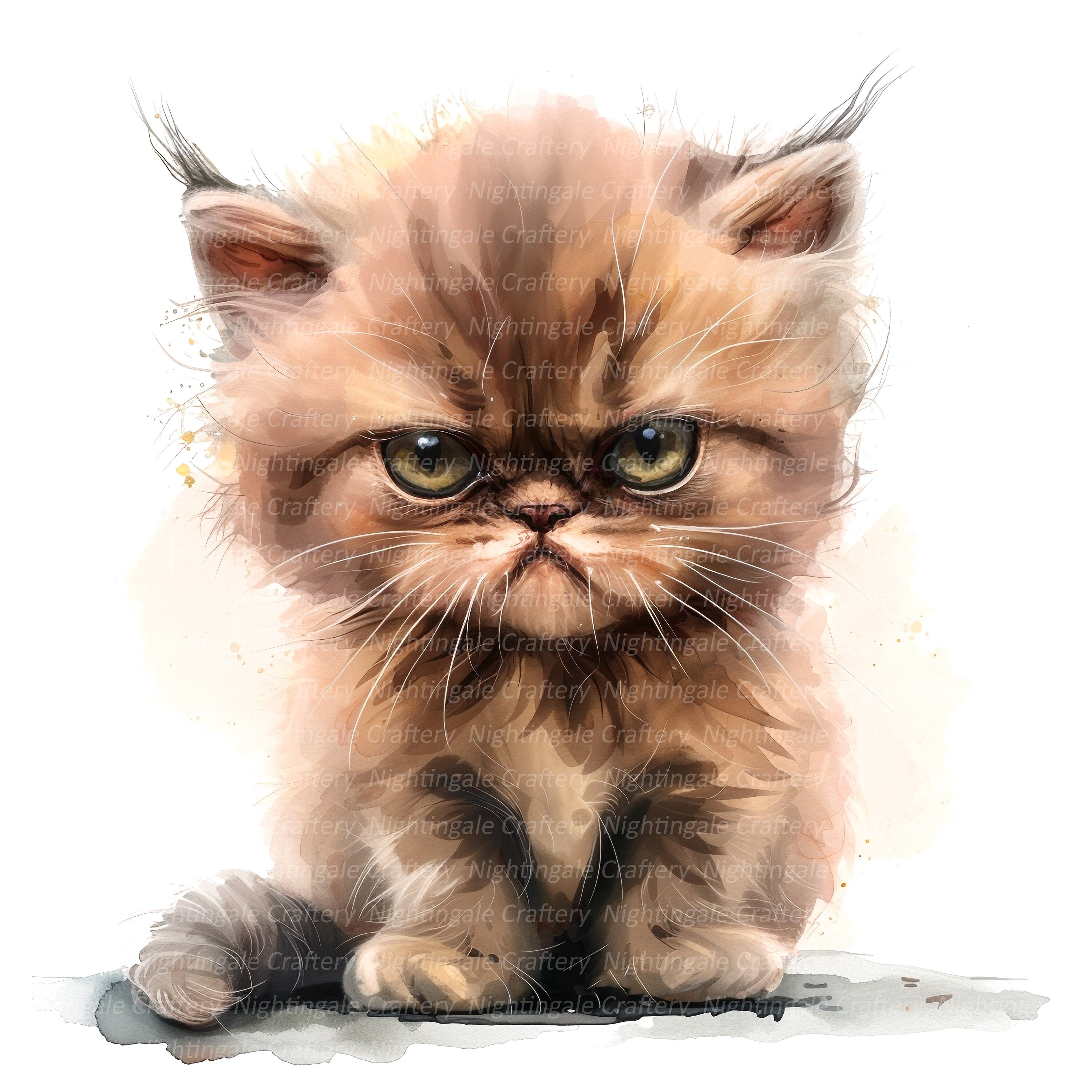 Gumpy Kitten 10 Super Grumpy Kitten Clipart, Fluffy Kitten, Printable Watercolor ...