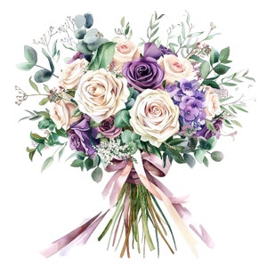9 clipart de buquê de casamento, buquê roxo, clipart em aquarela para impressão, JPGs de alta qualidade, download digital, artesanato em papel, diário de lixo eletrônico