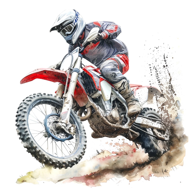 12 Dirt Bike Clipart, Motocross Clipart, Motorcycle, Printable Watercolor clipart, High Quality PNGs, Digital download, Paper craft, journal image 8