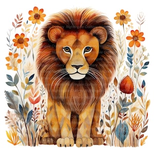11 Clipart de lion folklorique africain, illustration de lion, clipart aquarelle imprimable, JPG de haute qualité, téléchargement numérique, créations en papier, journal de bordel