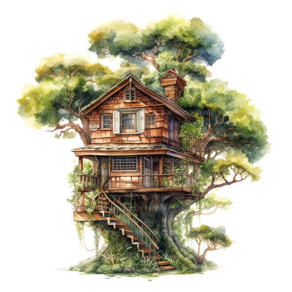 11 Tree House Clipart, Fairy Tree house, Printable Watercolor clipart, High Quality JPGs, Digital download, High Resolution, Paper craft