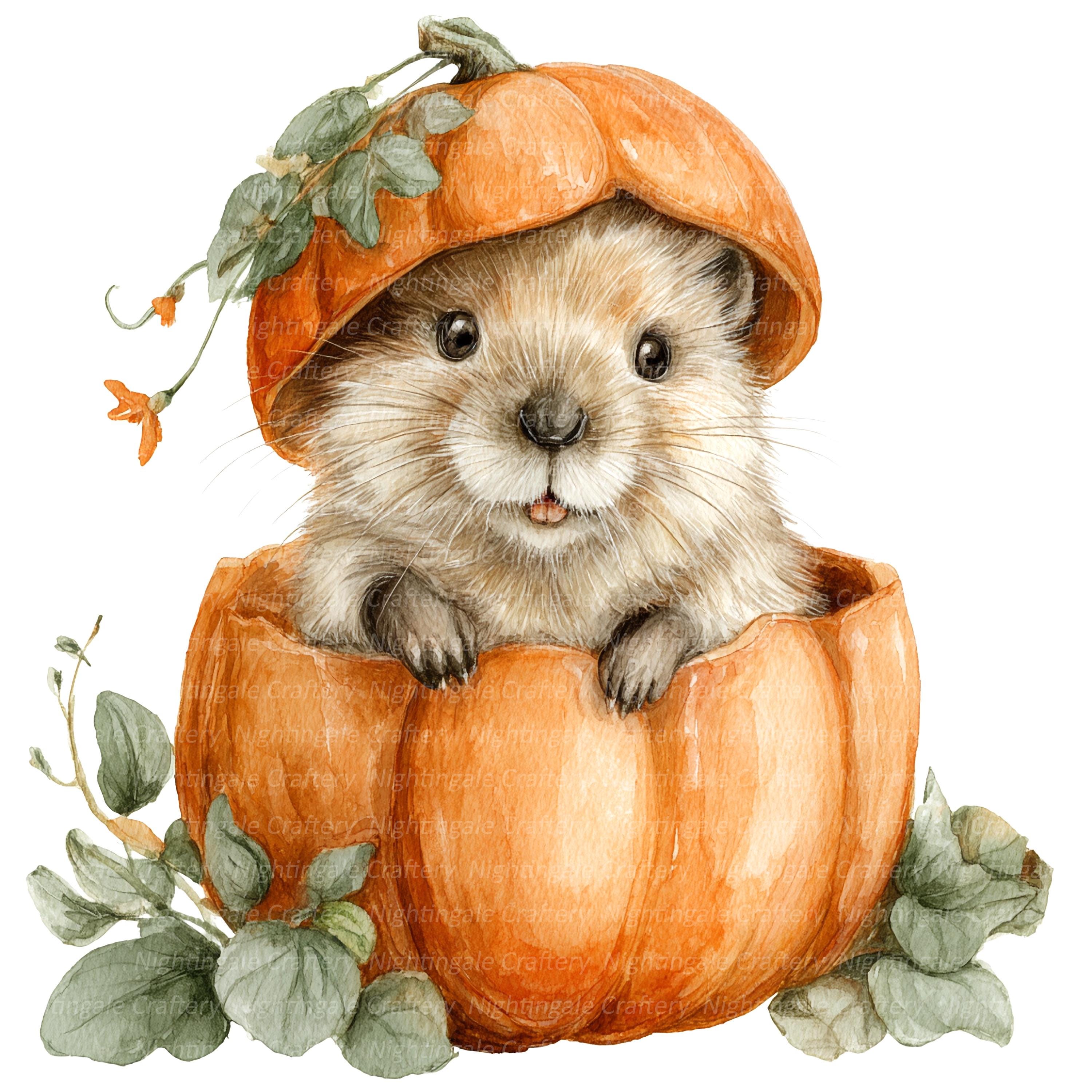 10 Pumpkin Clipart, Cute Autumn Animals, Printable Watercolor Clipart ...