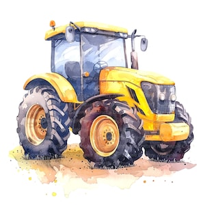 12 Cartoon Tractor Clipart, Farm Clipart, Printable Watercolor clipart, High Quality JPG/ PNGs, Digital download, Paper craft, junk journals