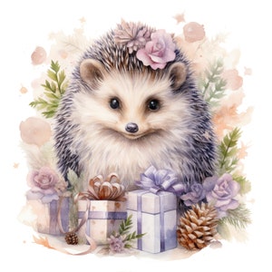 10 clipart estilizado de ouriço de Natal, clipart em aquarela para impressão, JPGs de alta qualidade, download digital, artesanato em papel, diário de lixo eletrônico