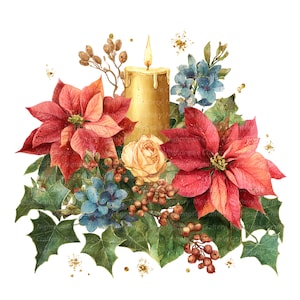 9 Clipart di bouquet di stelle di Natale, Clipart di decorazioni natalizie, Clipart digitali, Clipart di acquerelli, JPG di alta qualità, stampabili, download digitale