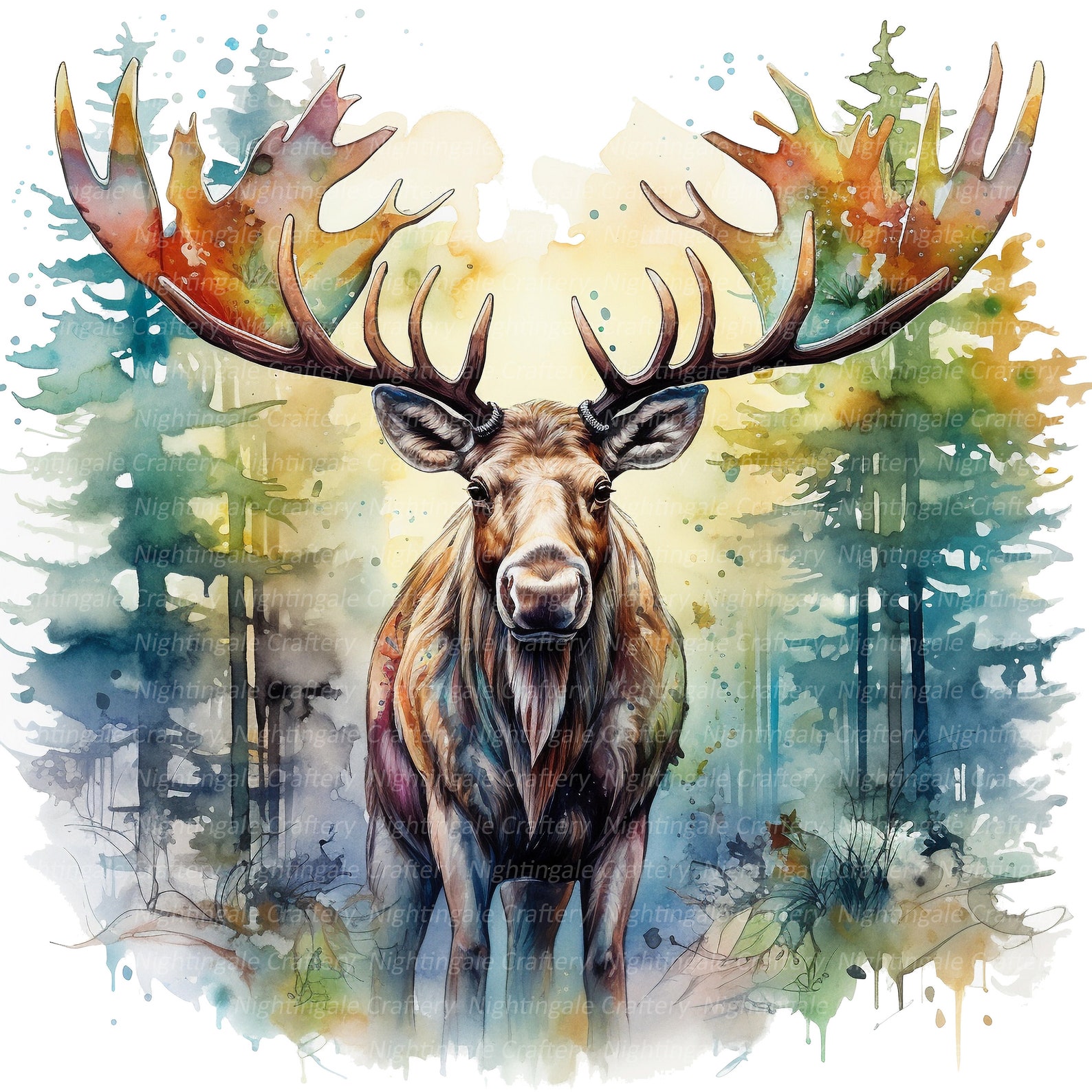 10 Abstract Moose Clipart, Printable Watercolor Clipart, High Quality ...