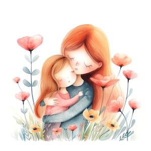 10 Clipart madre e figlia, biglietto per la festa della mamma, clipart acquerello stampabile, JPG di alta qualità, download digitale, artigianato di carta, diari