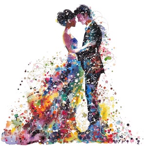 14 ウェディング カップル クリップアート、花のウェディング、印刷可能な水彩画クリップアート、高品質 JPG、デジタル ダウンロード、ペーパー クラフト、ジャンク ジャーナル