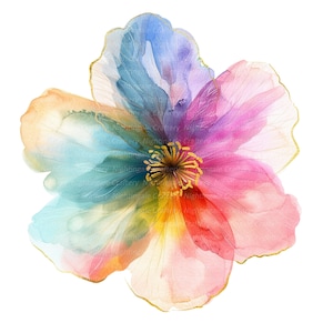 12 Abstrakte Blumen Clipart, Regenbogenfarben, Blumen Druck, druckbare Aquarell Clipart, hochwertige PNGs, digitaler Download, Papiermodell
