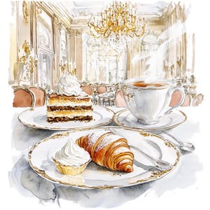 7 cake koffiekopje, Oostenrijkse ontbijt clipart, afdrukbare aquarel clipart, hoge kwaliteit jpg's, digitale download, papier ambachten, junk journal