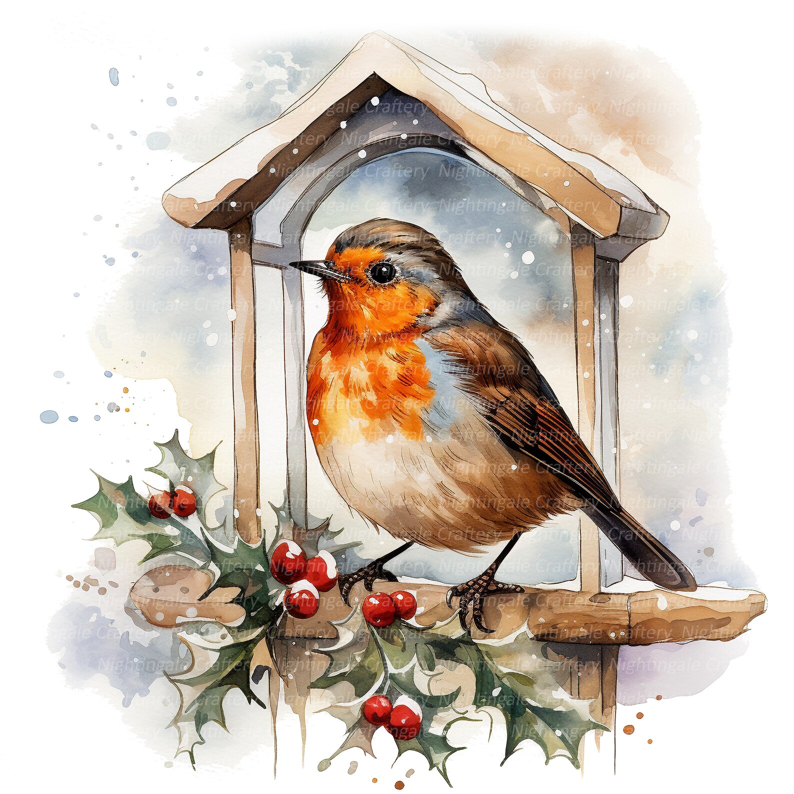 12 Christmas Robin Clipart Set 2, Printable Watercolor Clipart, High ...