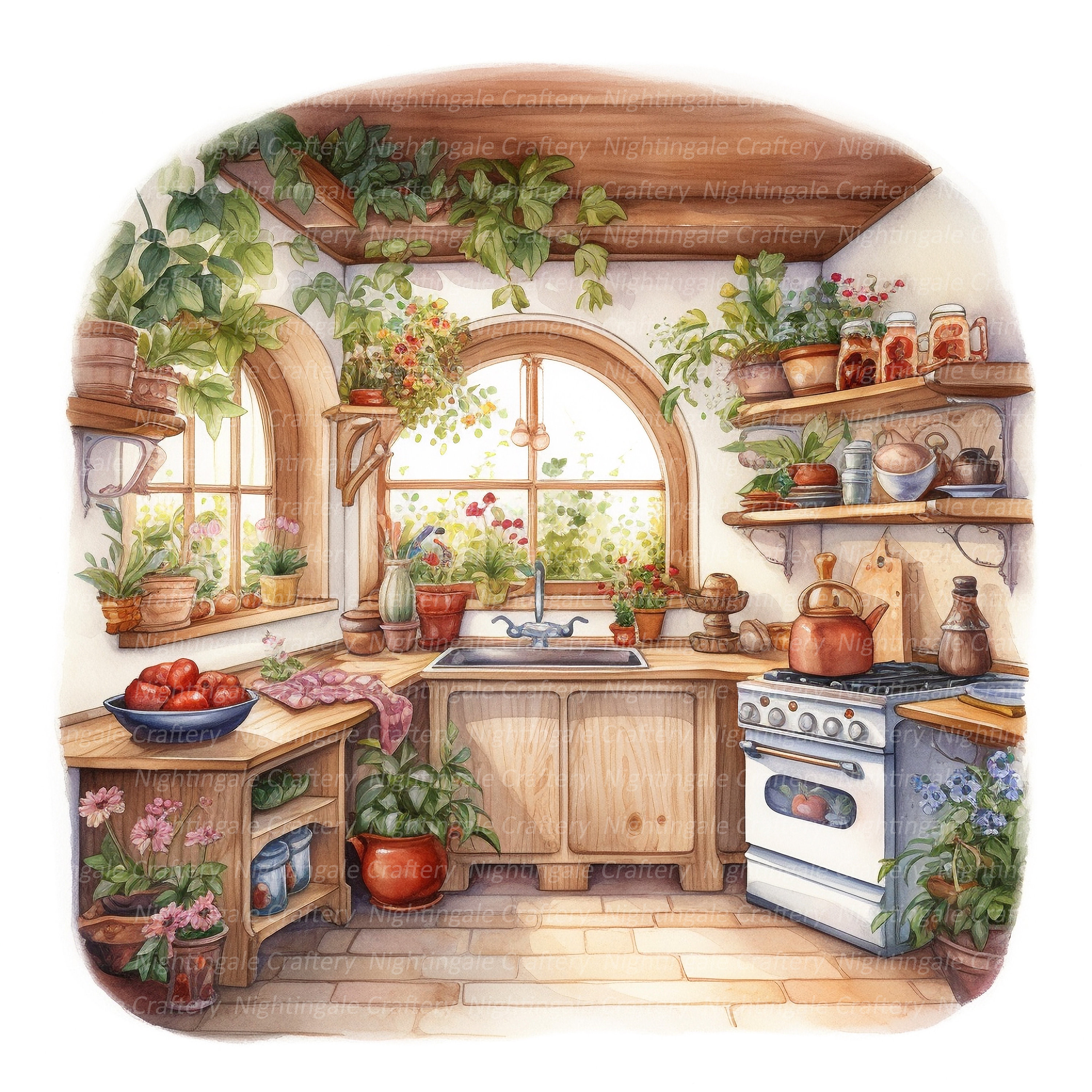 12 Fairy Kitchen Clipart, Printable Watercolor Clipart, 12 High Quality ...