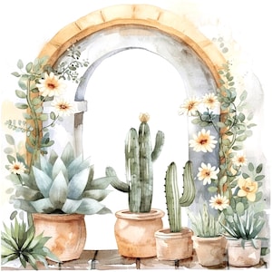 10 Cactus Clipart, Arch Clipart, Cactus pots, Printable Watercolor clipart, High Quality JPGs, Digital download, Paper craft, junk journals