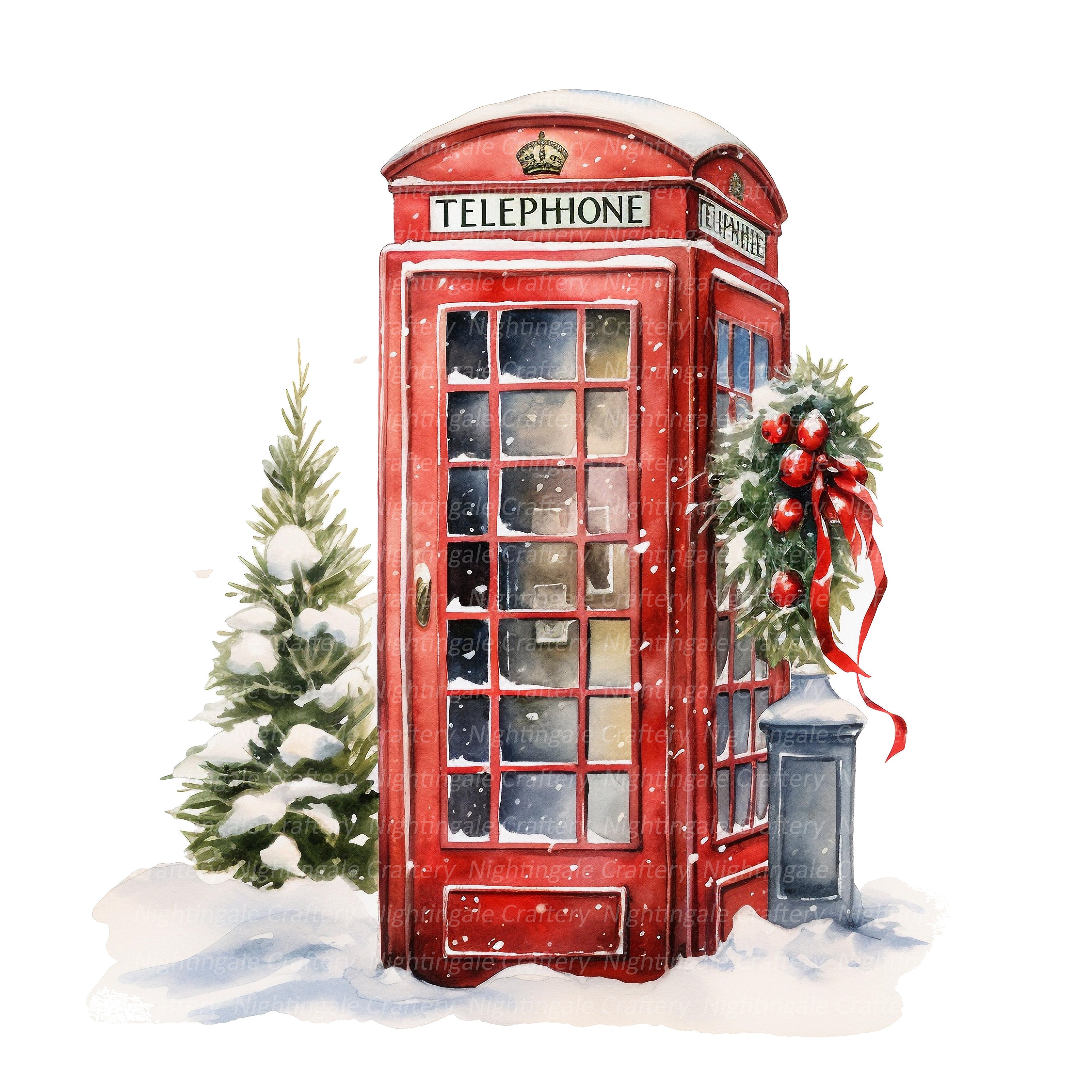 Winter Telephone 8 Phone Booth Winter Clipart, Telephone Booth, Printable Watercolor ...