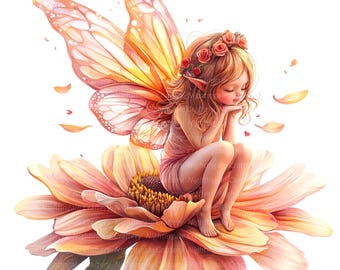 11 Fairy On Flower Clipart, Fairy Clipart, Printable Watercolor clipart, High Quality JPGs, Digital download, Paper craft, junk journals