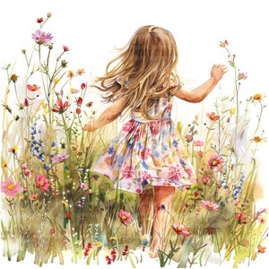 10 Mädchen in Blumen Clipart, Wildblumen Clipart, druckbare Aquarell Clipart, hochwertige PNGs, digitaler Download, Papiermodell, Junk Journal