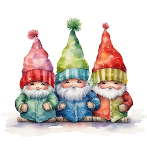 10 Imágenes prediseñadas de gnomos de Navidad, gnomos de colores, imágenes prediseñadas de acuarela imprimibles, JPG de alta calidad, descarga digital, artesanía en papel, diarios basura
