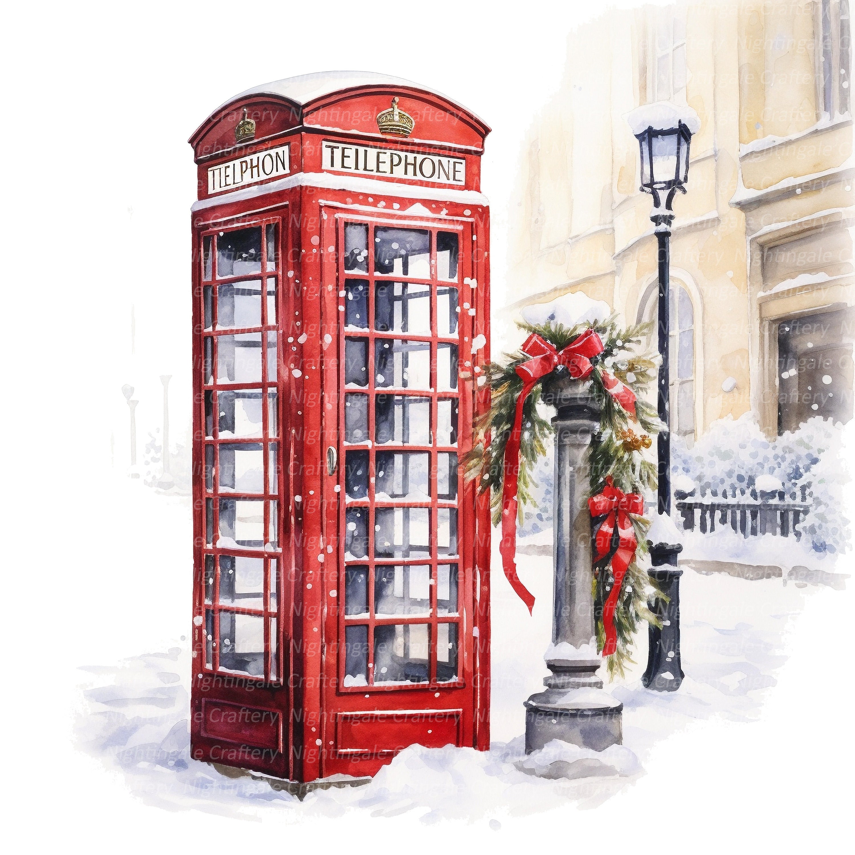 Winter Telephone 8 Phone Booth Winter Clipart, Telephone Booth, Printable Watercolor ...