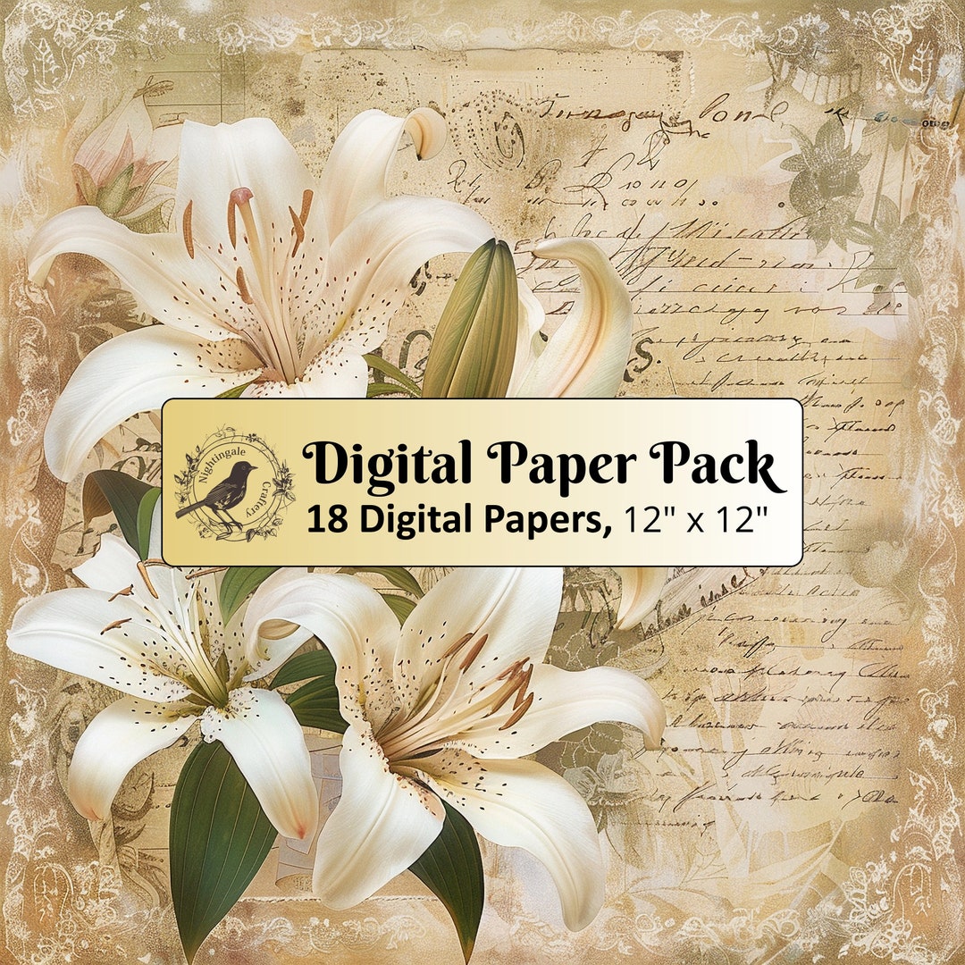 Vintage Lilies Digital Paper Pack, 18 Images, Scrapbook, Junk Journal ...