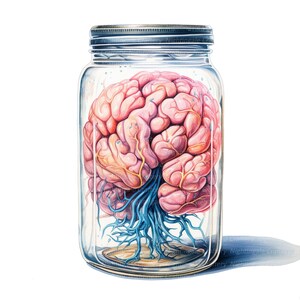8 Human Brain in Jar Clipart, Halloween, Printable Watercolor Clipart ...