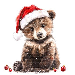 Impression de 10 cartes de Noël, ourson de Noël, clipart aquarelle imprimable, haute qualité PNG/JPG, téléchargement numérique, créations en papier, journal de bordel