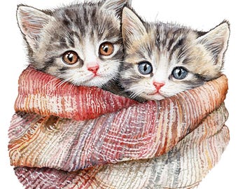 Imágenes prediseñadas de pareja de 10 gatitos, imágenes prediseñadas de gato lindo, imágenes prediseñadas de acuarela imprimibles, archivos JPG de alta calidad, descarga digital, manualidades de papel, diarios basura
