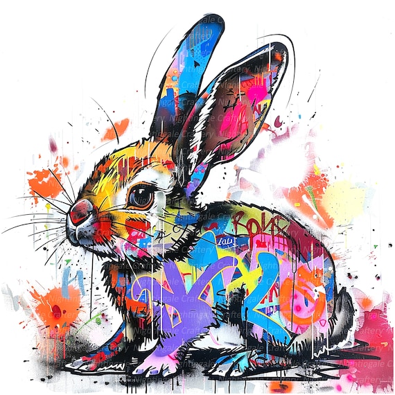 11 Bunny Graffiti Clipart, Punk Bunny Clipart, Printable