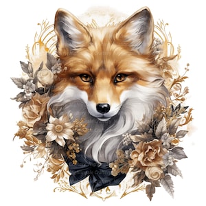 8 splendide clipart di volpe, volpe di lusso, volpe dorata, clipart acquerello stampabile, PNG di alta qualità, download digitale, lavoretti di carta, diario spazzatura