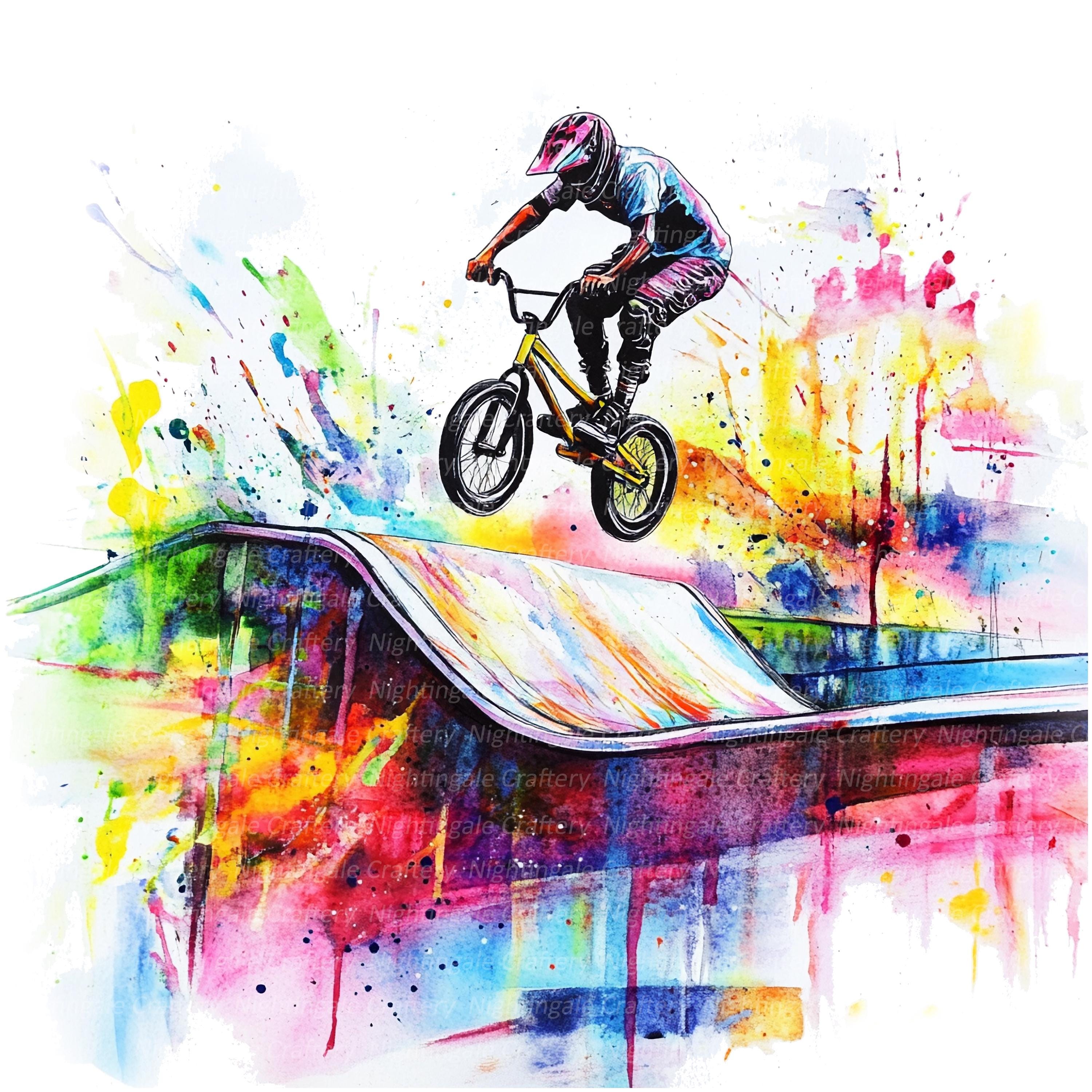 10 BMX Clipart, BMX Race, Bmx Bike at Park, Printable Watercolor