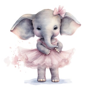 8 Elefant Ballerina Clipart, Elefant Baby, druckbare Aquarell Clipart, hochwertige JPGs, digitaler Download, Papiermodell, Junk Journals