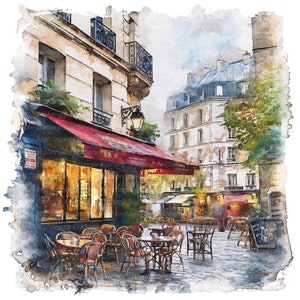 10 Clipart Paris Café, Clipart vintage di Parigi, clipart acquerello stampabile, JPG di alta qualità, download digitale, artigianato con la carta, diari spazzatura