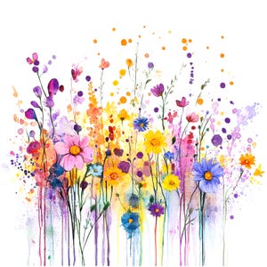 12 Clipart di fiori selvatici astratti, Arte di fiori selvatici, Clipart di acquerelli stampabili, JPG trasparenti, Download digitale, Carta artigianale, Diario