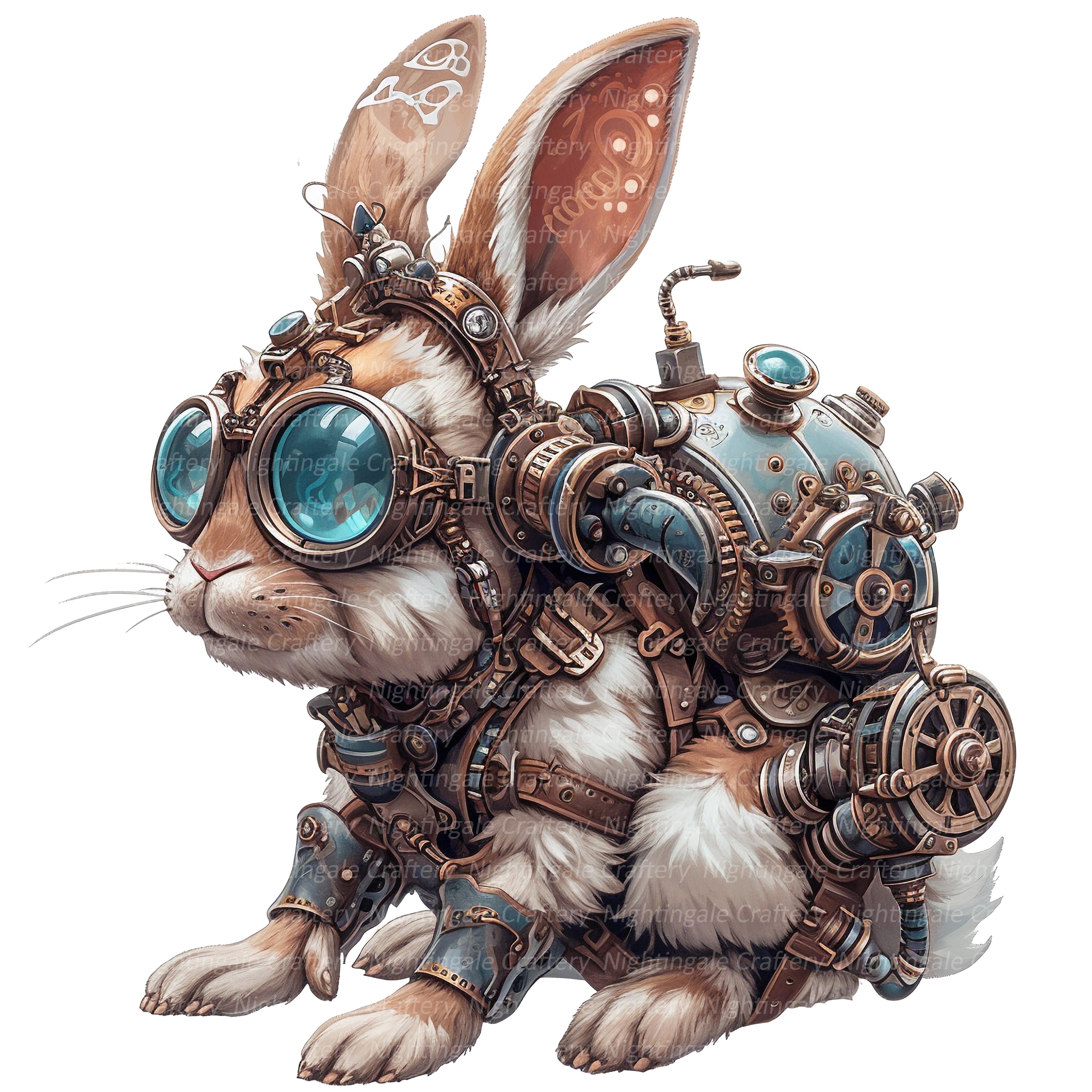12 Steampunk Bunny Clipart, Steampunk Rabbit, Printable Watercolor ...