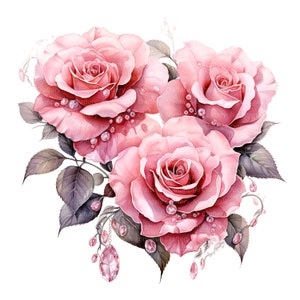 14 Clipart di rose gioiello, bouquet di rose, clipart acquerello stampabile, download digitale, alta risoluzione, artigianato di carta, diari spazzatura