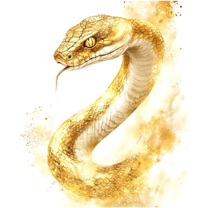 8 Golden Snake Clipart, Sublimation Snake, Clipart de aquarela para impressão, JPGs de alta qualidade, Download digital, Artesanato em papel, diário de lixo