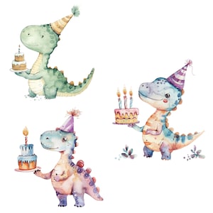 14 Imágenes prediseñadas de dinosaurios de dibujos animados, cumpleaños de dinosaurios, imágenes prediseñadas de acuarela imprimibles, JPG de alta calidad, descarga digital, artesanía de papel, diario basura