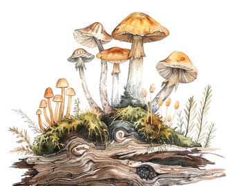 13 Forest Mushrooms Clipart, Botanical Clipart, Printable Watercolor clipart, High Quality JPGs, Digital download, Paper craft, junk journal