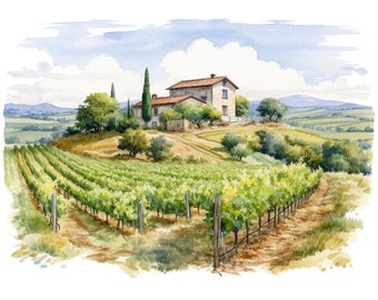 14 Tuscany Italy Landscape Clipart, Printable Watercolor clipart, High Quality JPGs, Digital download, High Resolution, Paper craft