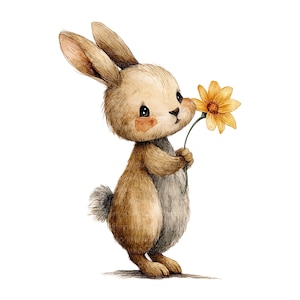 10 Vários coelhos clipart, coelho flor clipart, clipart aquarela para impressão, JPGs de alta qualidade, download digital, artesanato em papel, diário