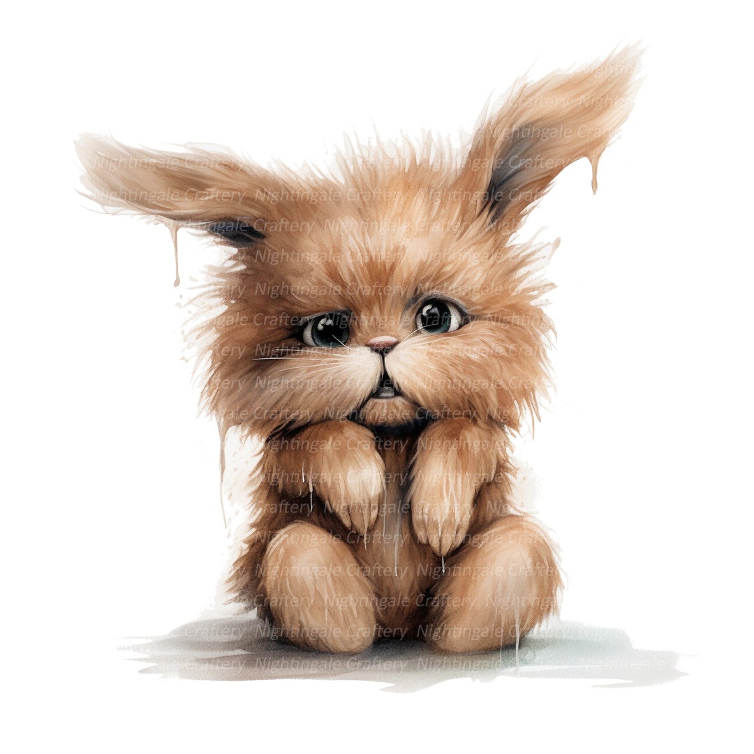 Grumpy Bunny Clipart, Fluffy Rabbit Clipart, Printable Watercolor ...