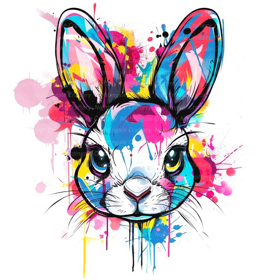 11 Bunny Graffiti Clipart, Punk Bunny Clipart, Printable