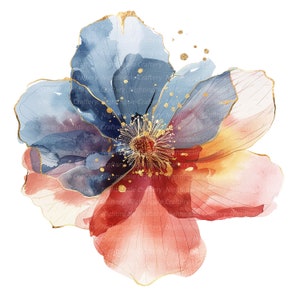 12 Imágenes prediseñadas abstractas de flores de naranja azul granate, imágenes prediseñadas de acuarela imprimibles, JPG de alta calidad, descarga digital, artesanía de papel, diario basura