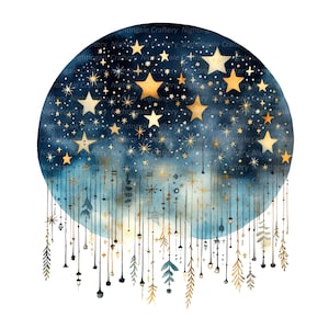 10 Notte stellata astratta, Cartolina di Natale, Clipart acquerello stampabile, JPG di alta qualità, download digitale, artigianato con la carta, diari spazzatura