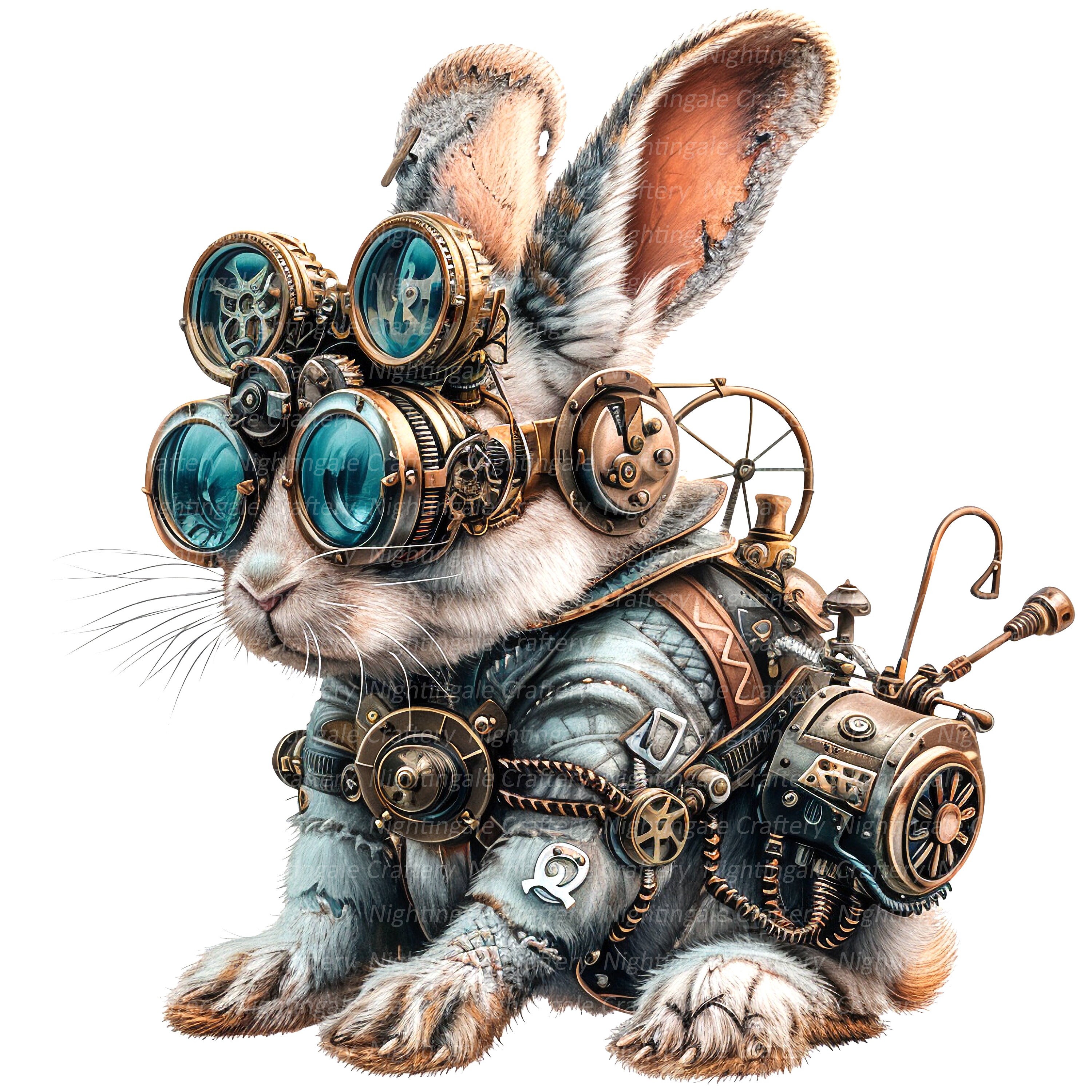 12 Steampunk Bunny Clipart, Steampunk Rabbit, Printable Watercolor ...