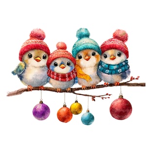 10 Funny Christmas Birds Clipart, Robin, Printable Watercolor clipart, High Quality JPGs, Digital download, Paper craft, junk journals