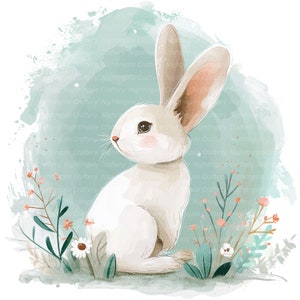 9 Bunny tekening clipart, Floral Bunny, Pasen, afdrukbare aquarel clipart, hoge kwaliteit JPG, digitale download, Papercraft, sublimatie