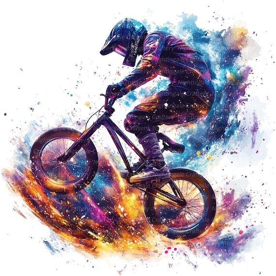 12 BMX Clipart, BMX Race, Abstract Bmx Bike, Printable Watercolor