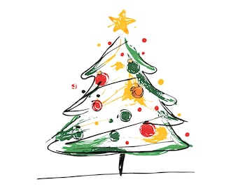 10 Line Art Christmas Tree Clipart, Minimalistic, Printable Watercolor clipart, High Quality JPG/PNG, Digital download, Paper craft, journal