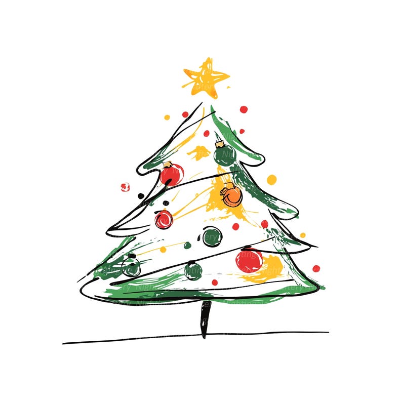 10 lijntekeningen kerstboom clipart, minimalistisch, afdrukbare aquarel clipart, hoge kwaliteit JPG/PNG, digitale download, Papercraft, dagboek afbeelding 1